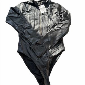 Black faux leather bodysuit. Brand new, never worn 10/10 condition.